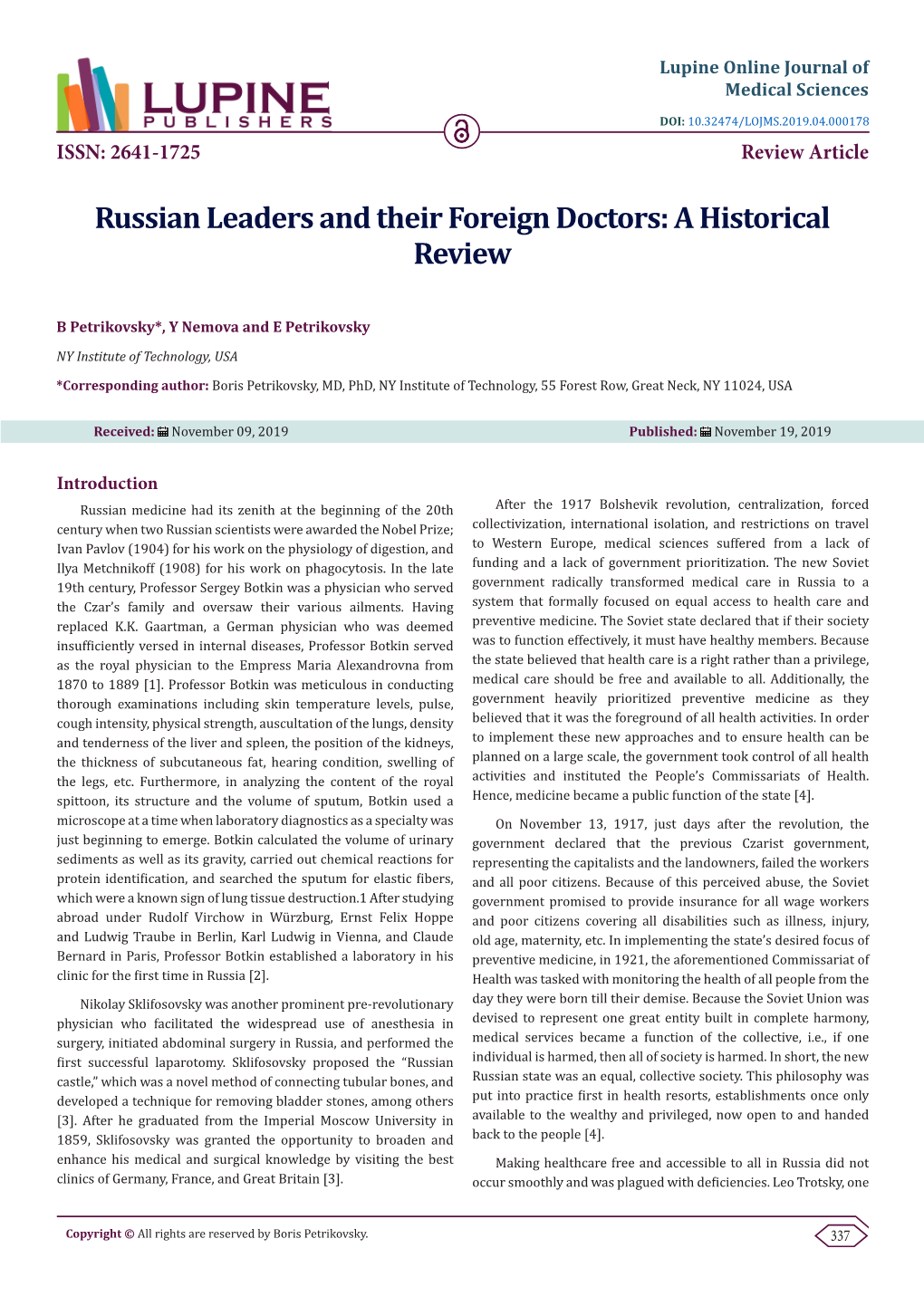 Russian Leaders and Their Foreign Doctors: a Historical Review