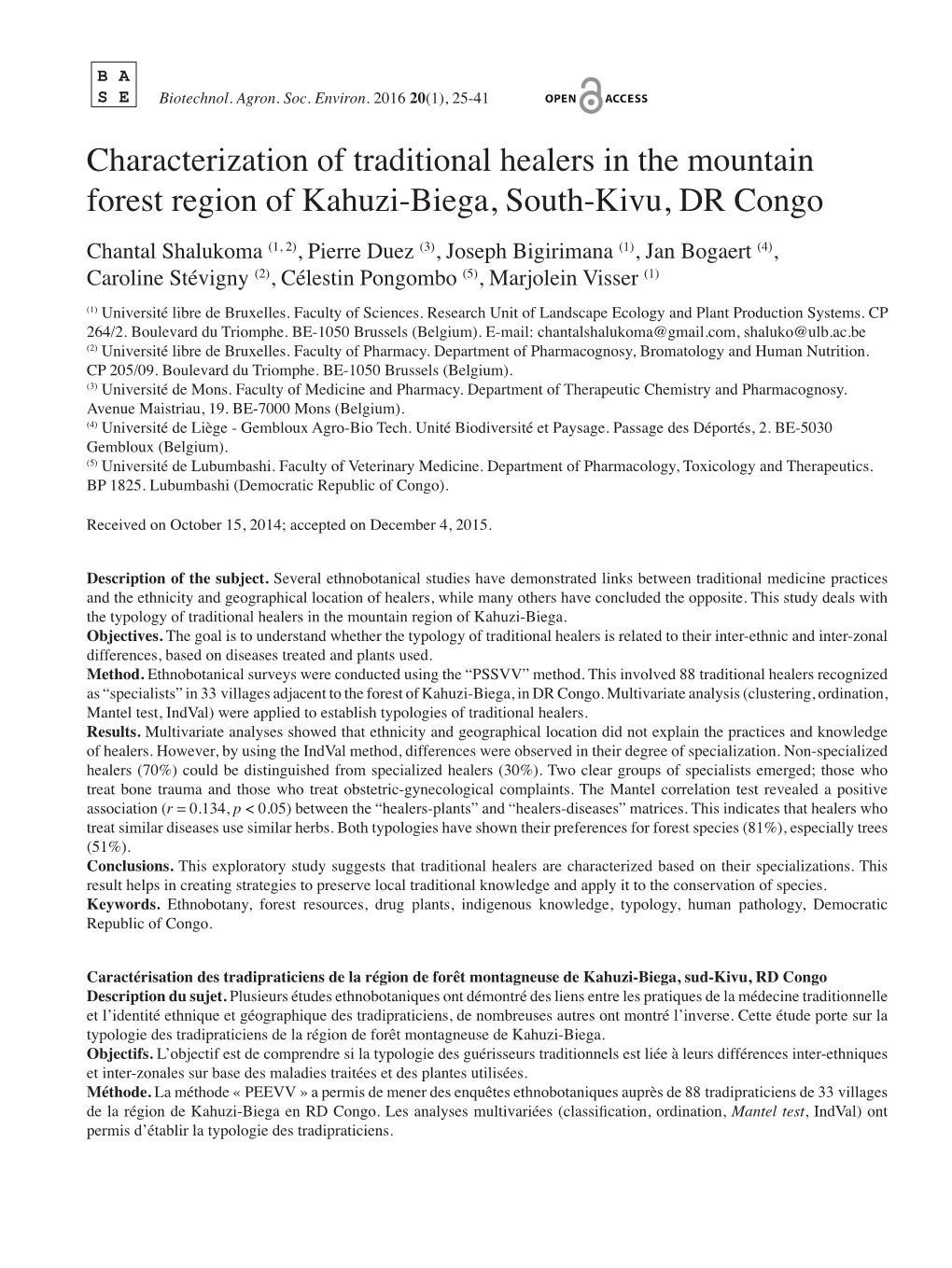 Characterization of Traditional Healers in the Mountain Forest Region Of