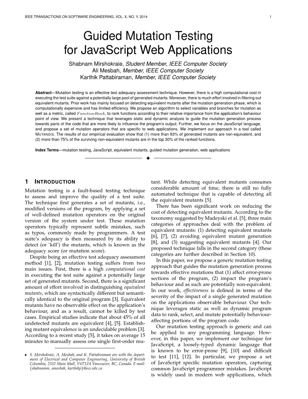 Guided Mutation Testing for Javascript Web Applications