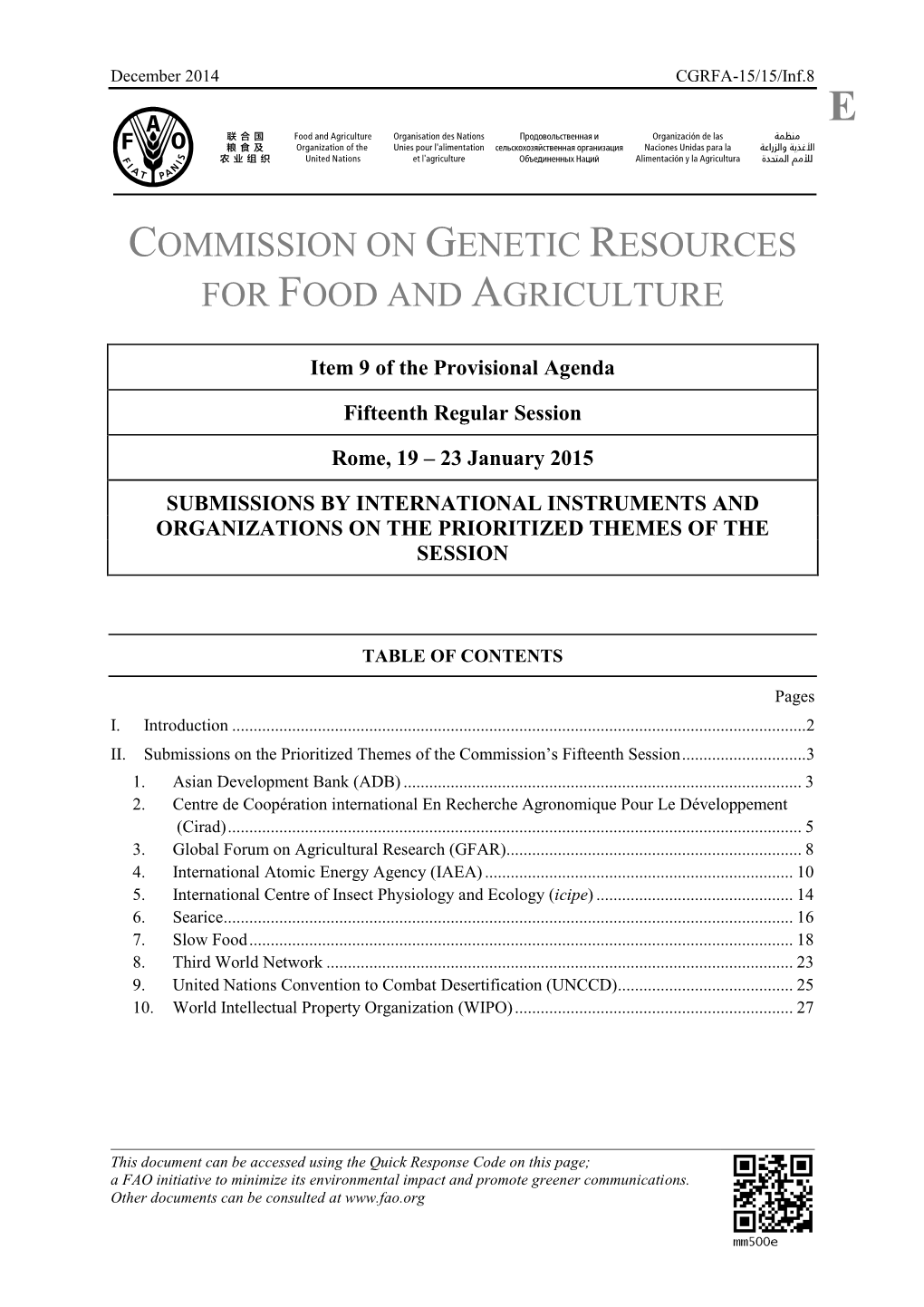 Commission on Genetic Resources for Food and Agriculture