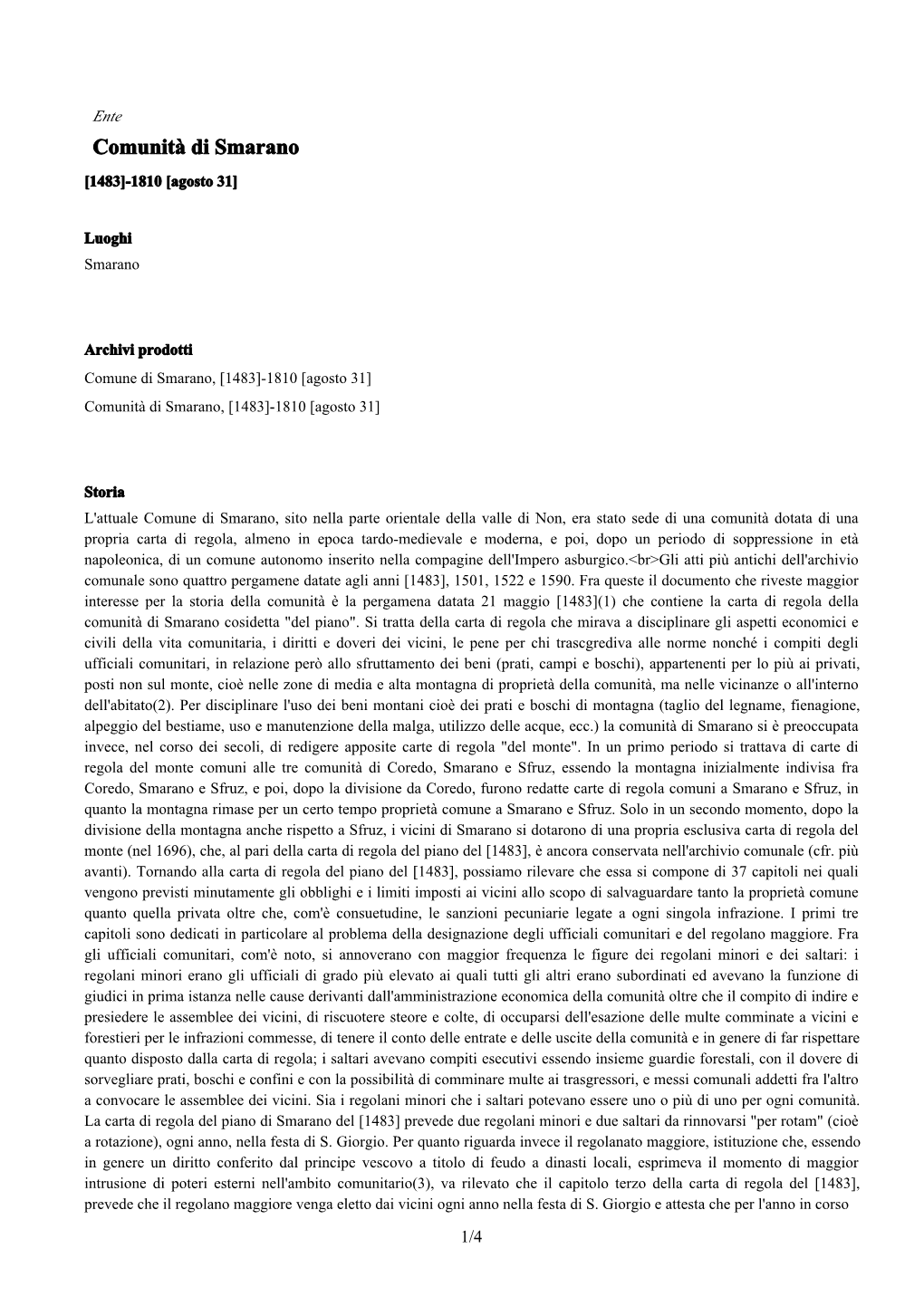 Comunità Di Smarano [1483]-1810 [Agosto 31]