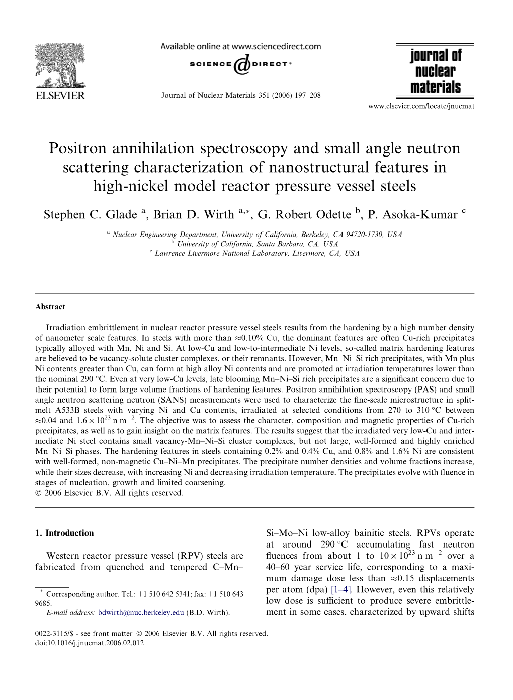 Positron Annihilation Spectroscopy and Small Angle Neutron Scattering Characterization of Nanostructural Features in High-Nickel Model Reactor Pressure Vessel Steels