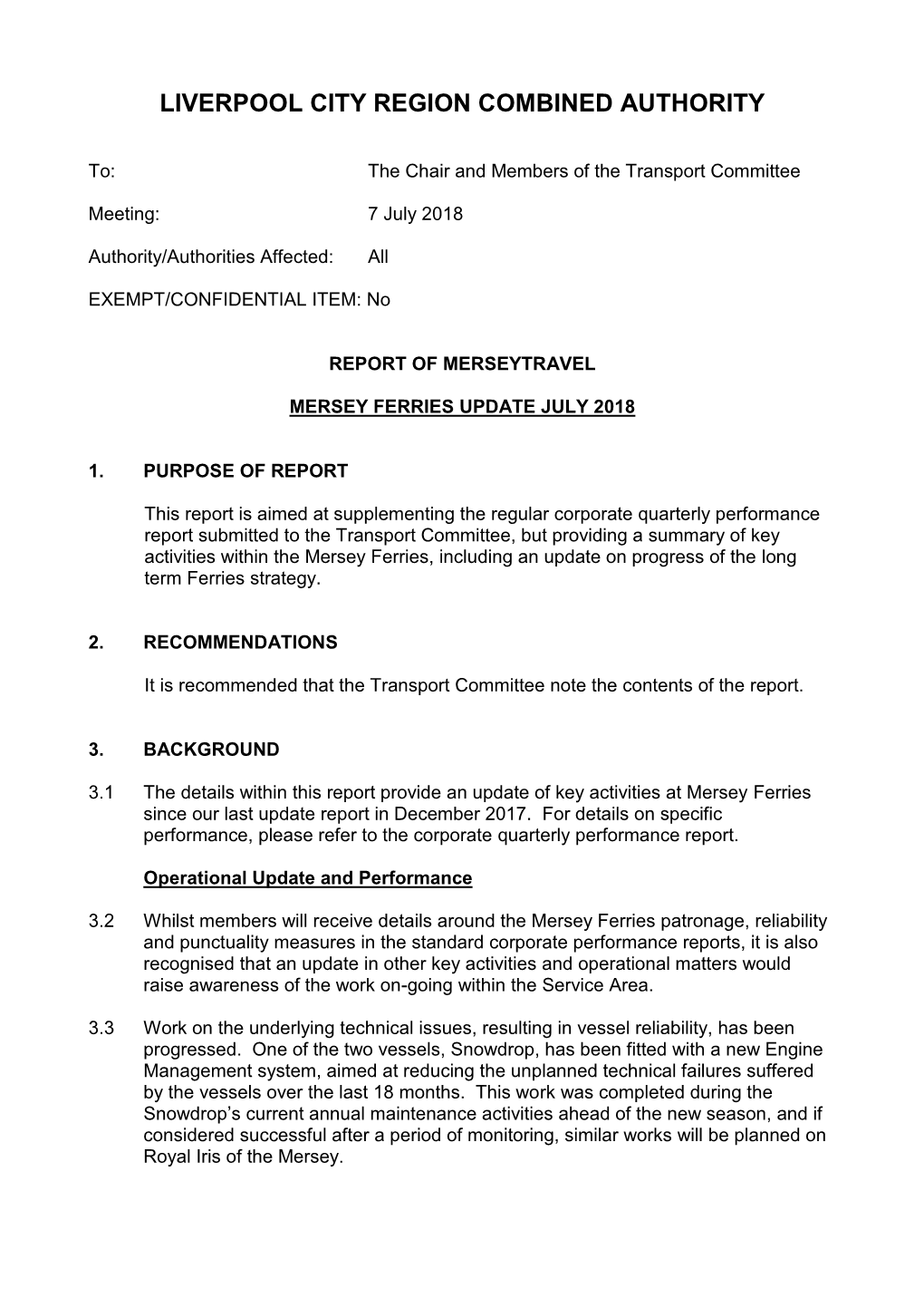 Mersey Ferries Update Report PDF 139 KB