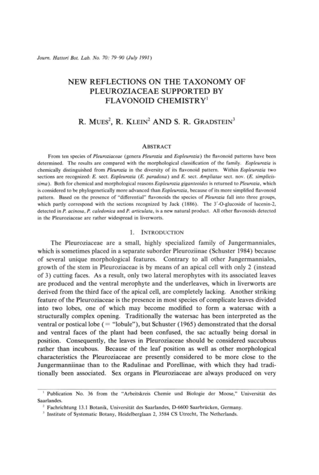 NEW REFLECTIONS on the TAXONOMY of PLEUROZIACEAE SUPPORTED by FLAVONOID CHEMISTR Yl