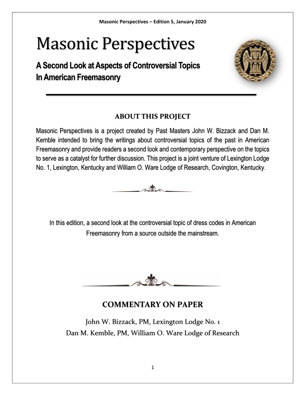 Edition 5 Nov 2019 Masonic Perspectives Dress Code