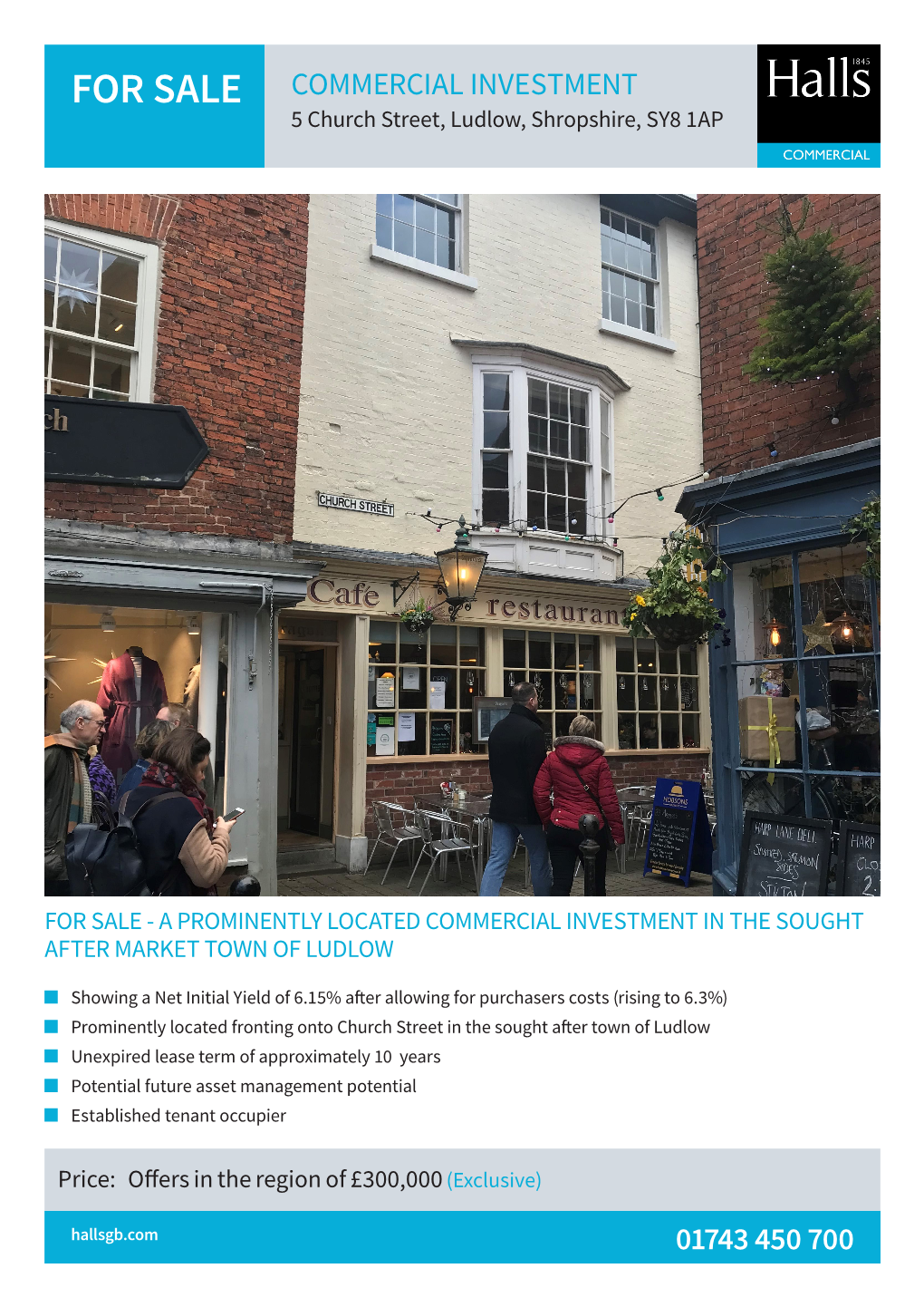 FOR SALE COMMERCIAL INVESTMENT 5 Church Street, Ludlow, Shropshire, SY8 1AP