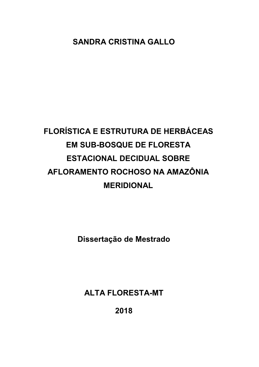 Sandra Cristina Gallo Florística E Estrutura De