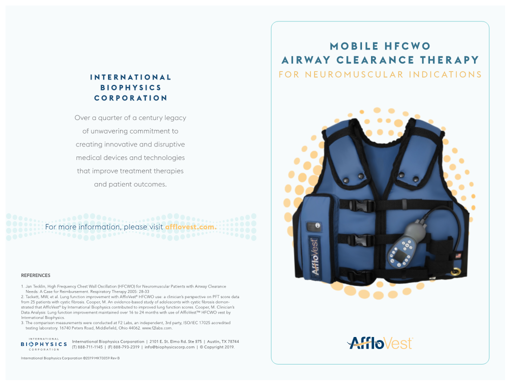 Mobile Hfcwo Airway Clearance Therapy International for Neuromuscular Indications Biophysics Corporation