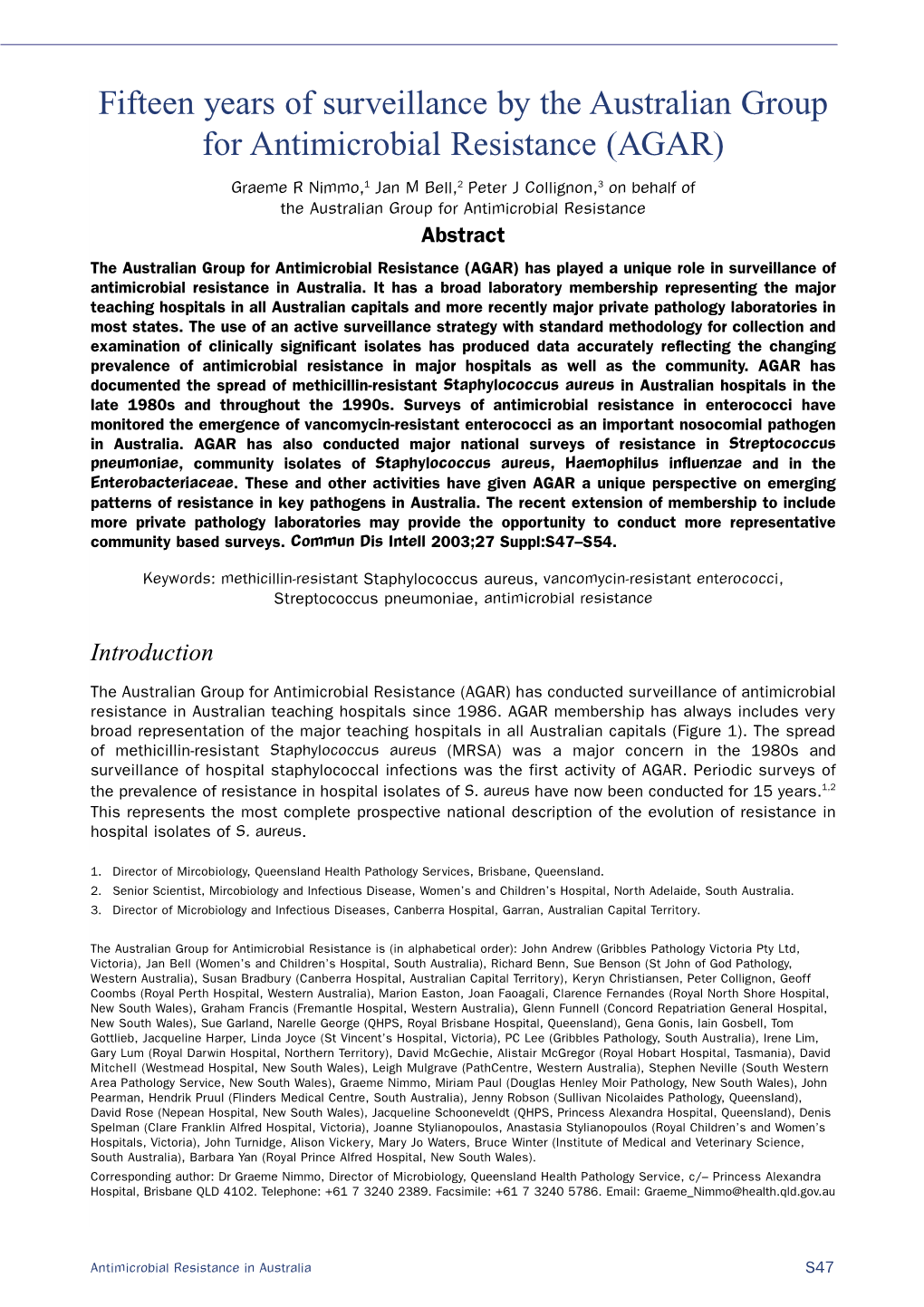 Antimicrobial Resistance in Australia