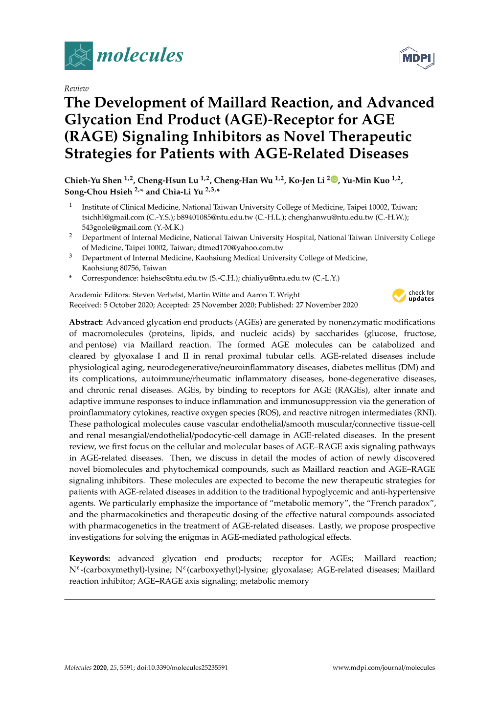 The Development of Maillard Reaction, and Advanced Glycation End Product (AGE)-Receptor for AGE (RAGE) Signaling Inhibitors As N