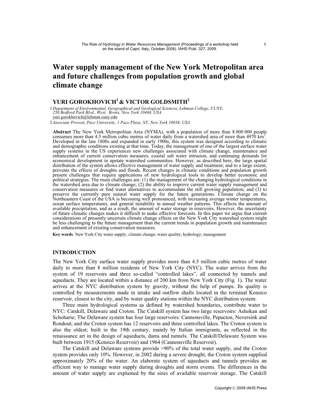 Water Supply Management of the New York Metropolitan Area and Future Challenges from Population Growth and Global Climate Change