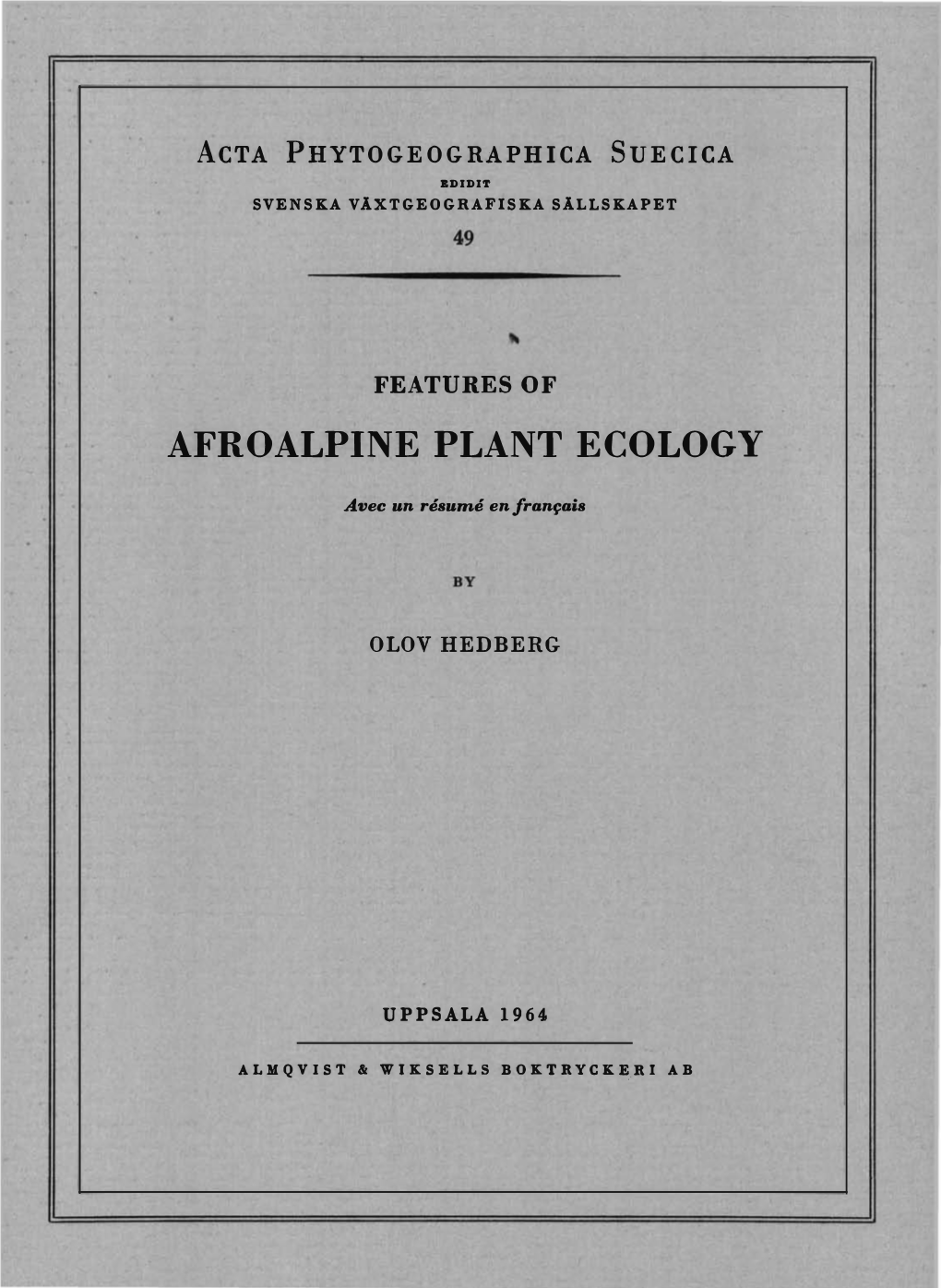 Afroalpine Plant Ecology