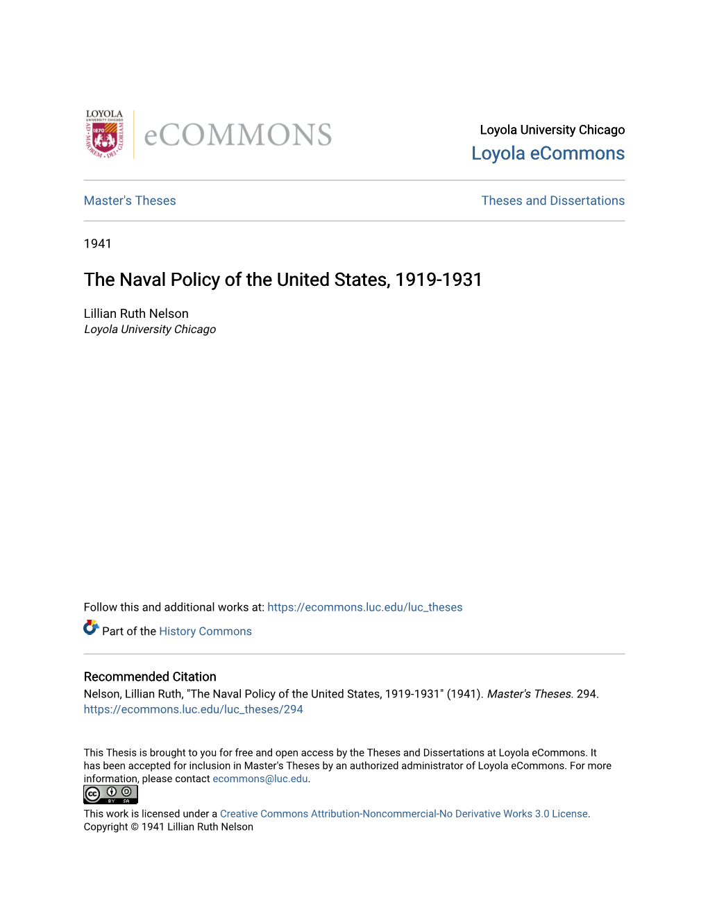 The Naval Policy of the United States, 1919-1931
