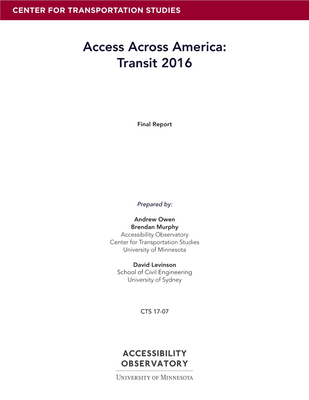 Access Across America: Transit 2016