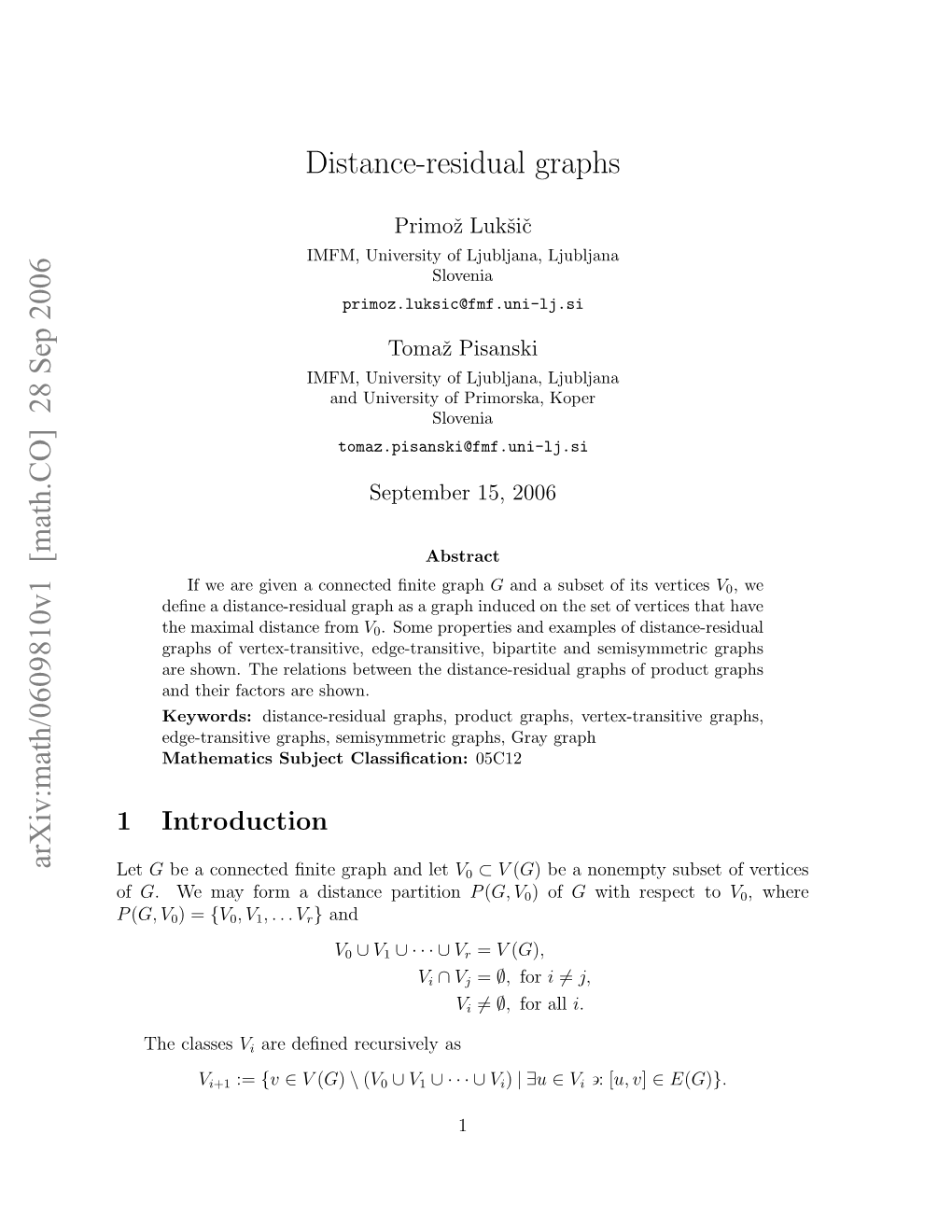 [Math.CO] 28 Sep 2006 Distance-Residual Graphs