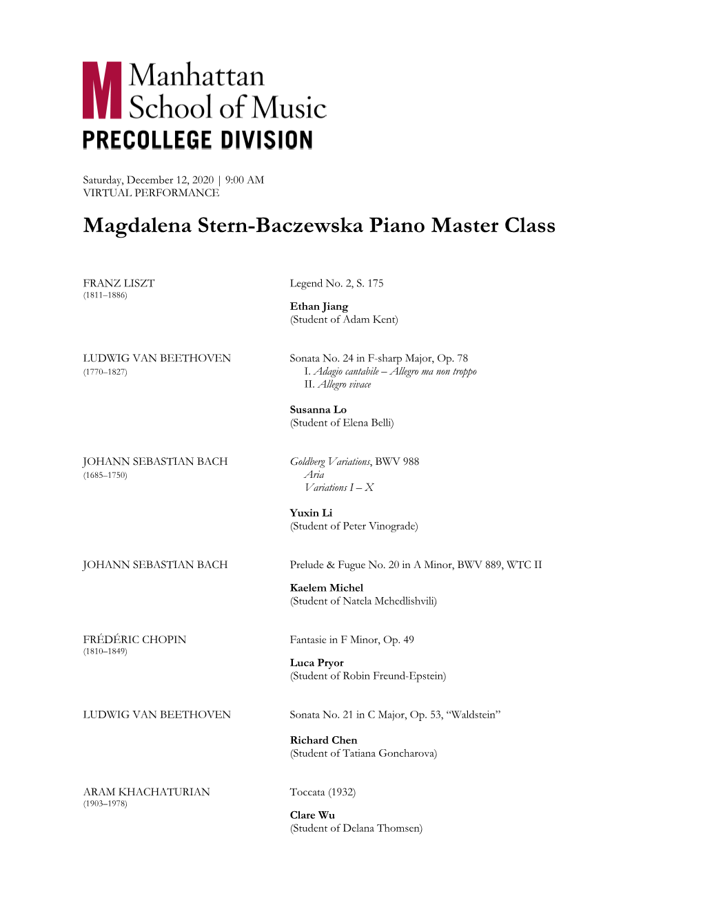 Magdalena Stern-Baczewska Piano Master Class