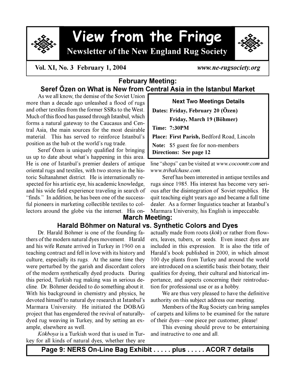 View from the Fringe Newsletter of the New England Rug Society