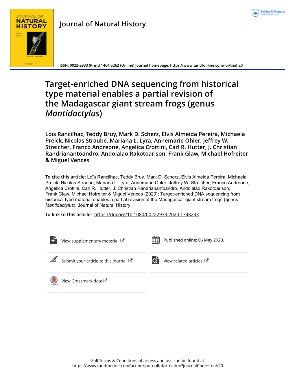Target-Enriched DNA Sequencing from Historical Type Material Enables a Partial Revision of the Madagascar Giant Stream Frogs (Genus Mantidactylus)