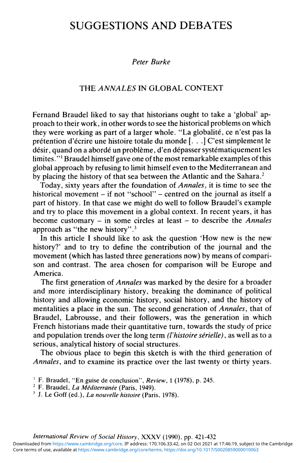 The Annales in Global Context