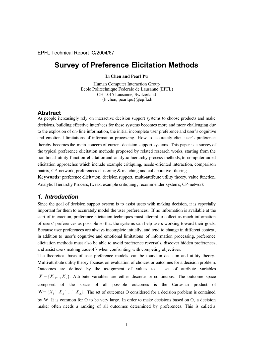 Survey of Preference Elicitation Methods