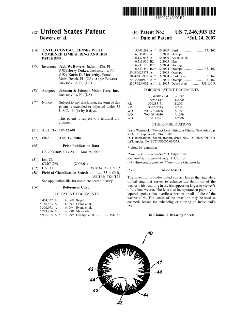 United States Patent (10) Patent N0.: US 7,246,903 B2 Bowers Et A]