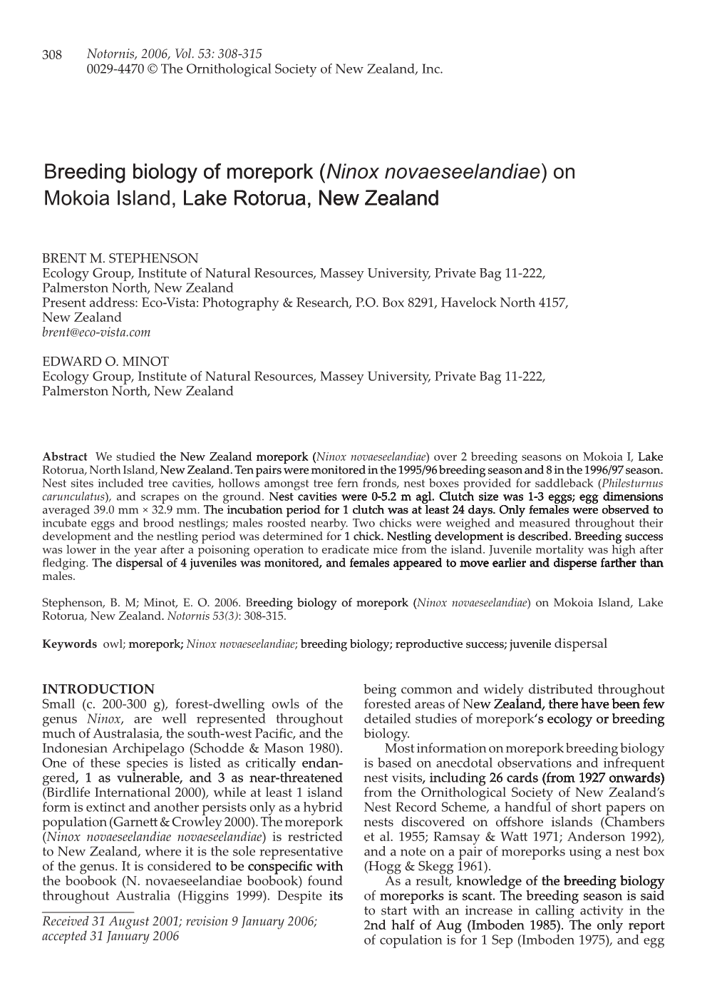 Breeding Biology of Morepork