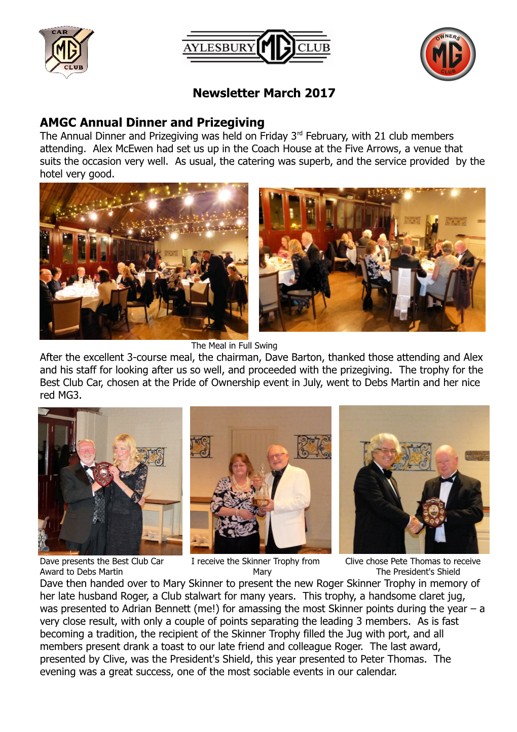 Newsletter March 2017 AMGC Annual Dinner and Prizegiving