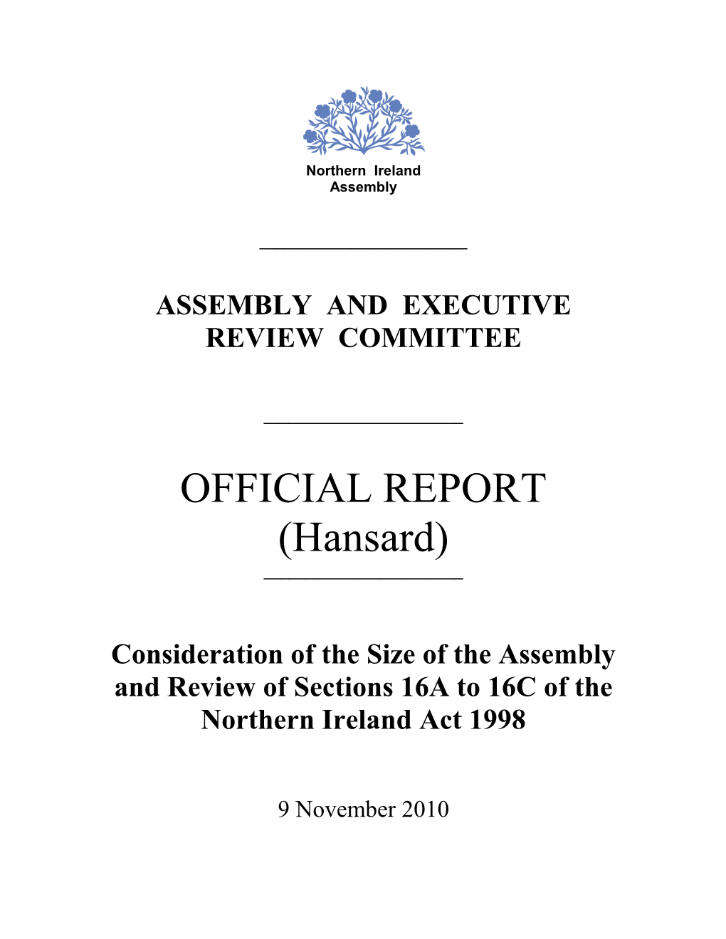 OFFICIAL REPORT (Hansard) ______