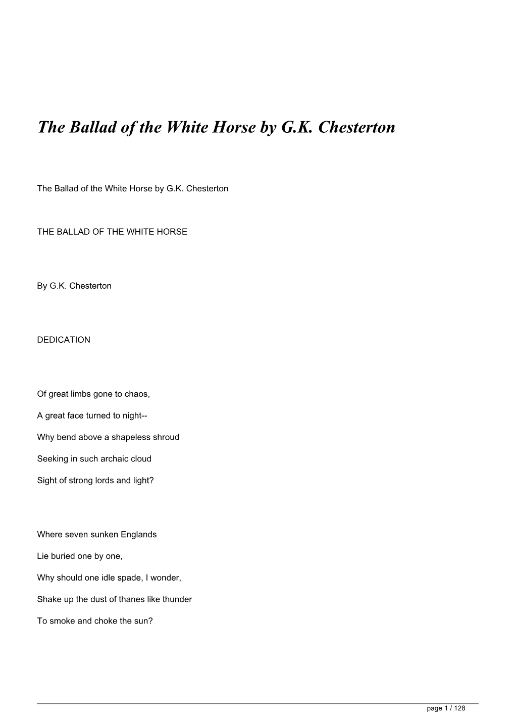 The Ballad of the White Horse by G.K