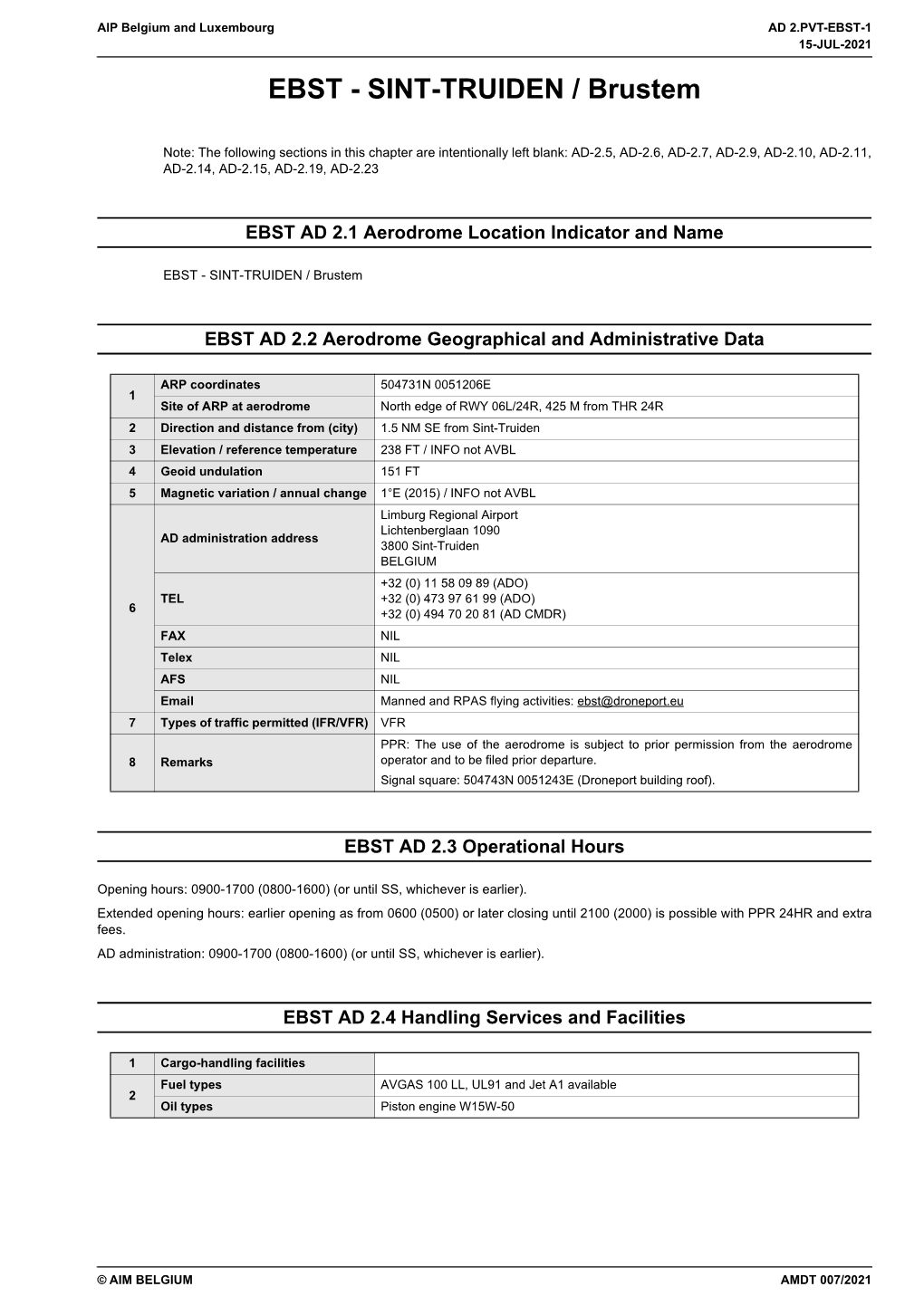 EBST-1 15-JUL-2021 EBST - SINT-TRUIDEN / Brustem