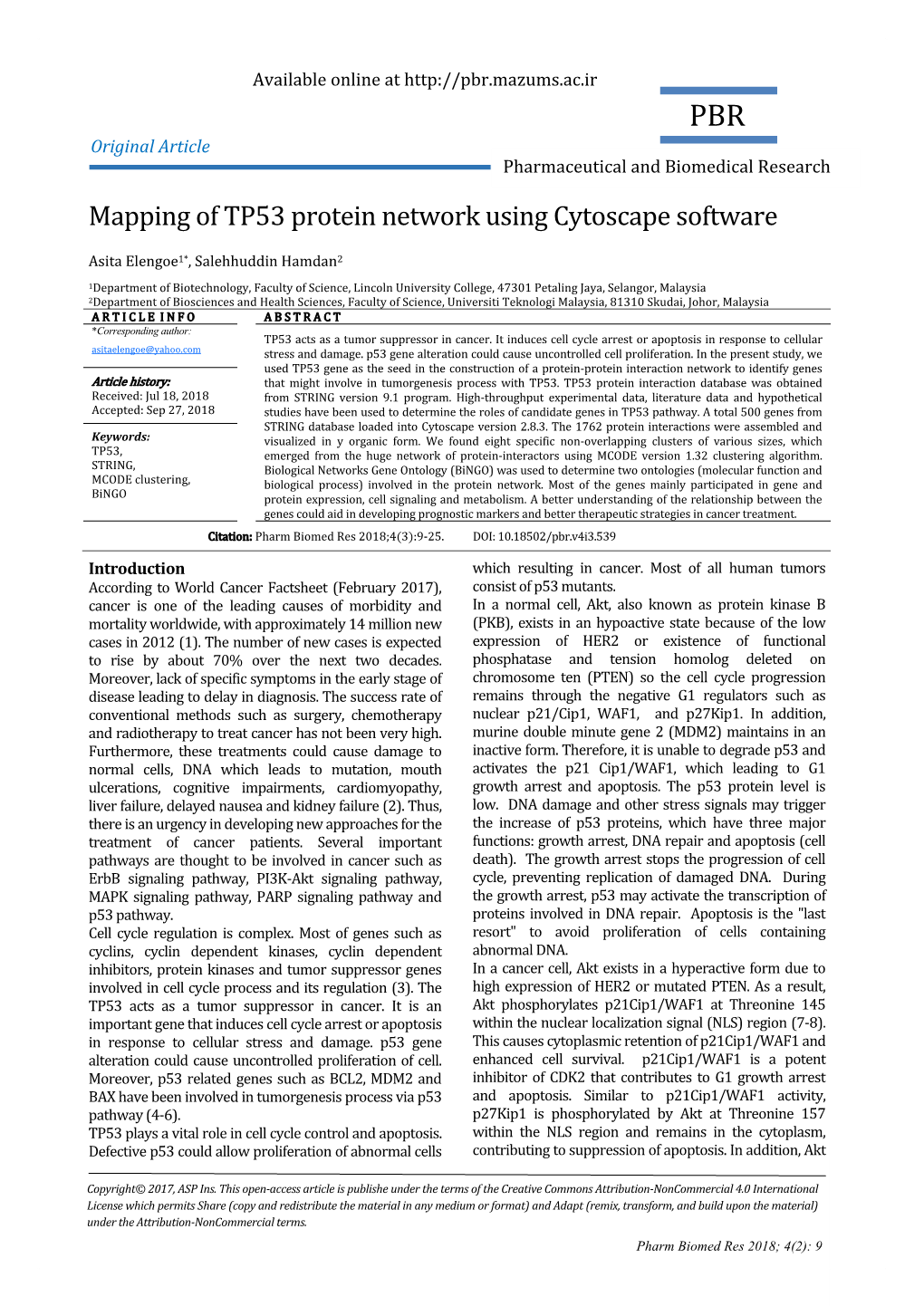 Mapping of TP53 Protein Network Using Cytoscape Software