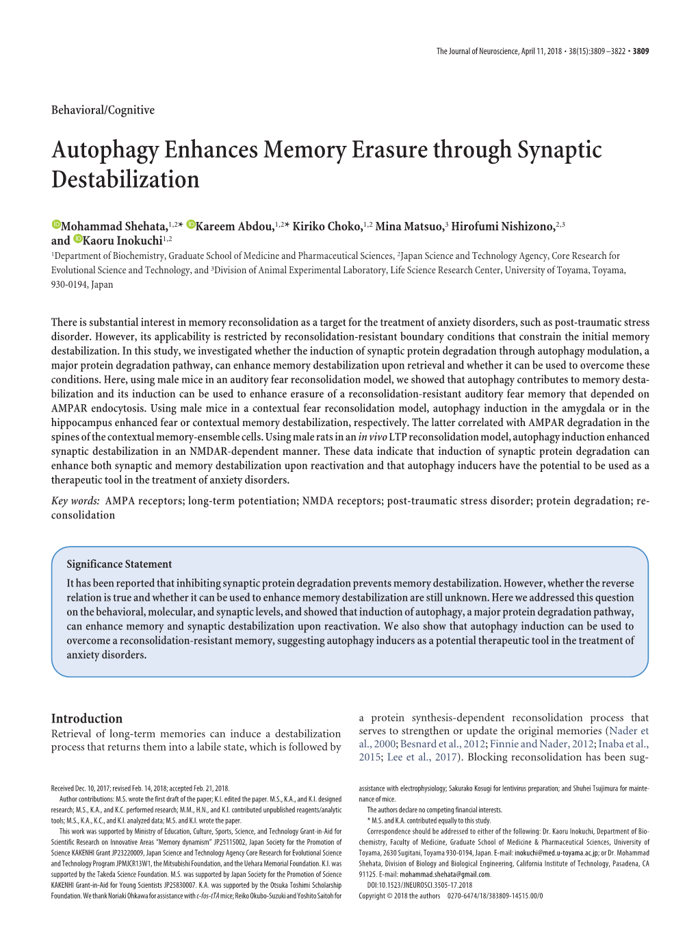 Autophagy Enhances Memory Erasure Through Synaptic Destabilization