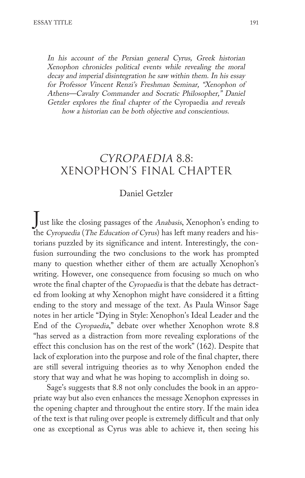 Cyropaedia 8.8: Xenophon's Final Chapter