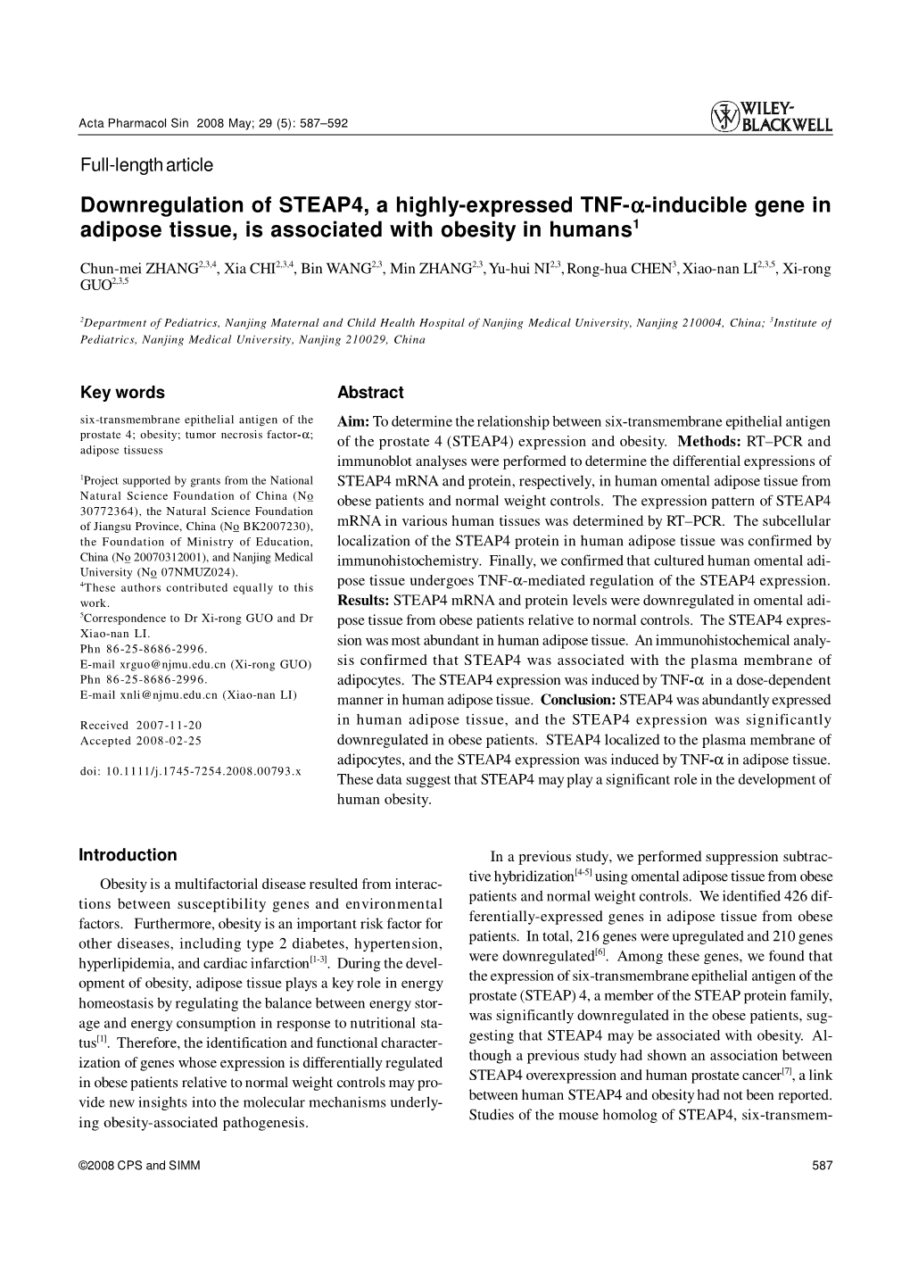 Downregulation of STEAP4, a Highly-Expressed TNF-A-Inducible