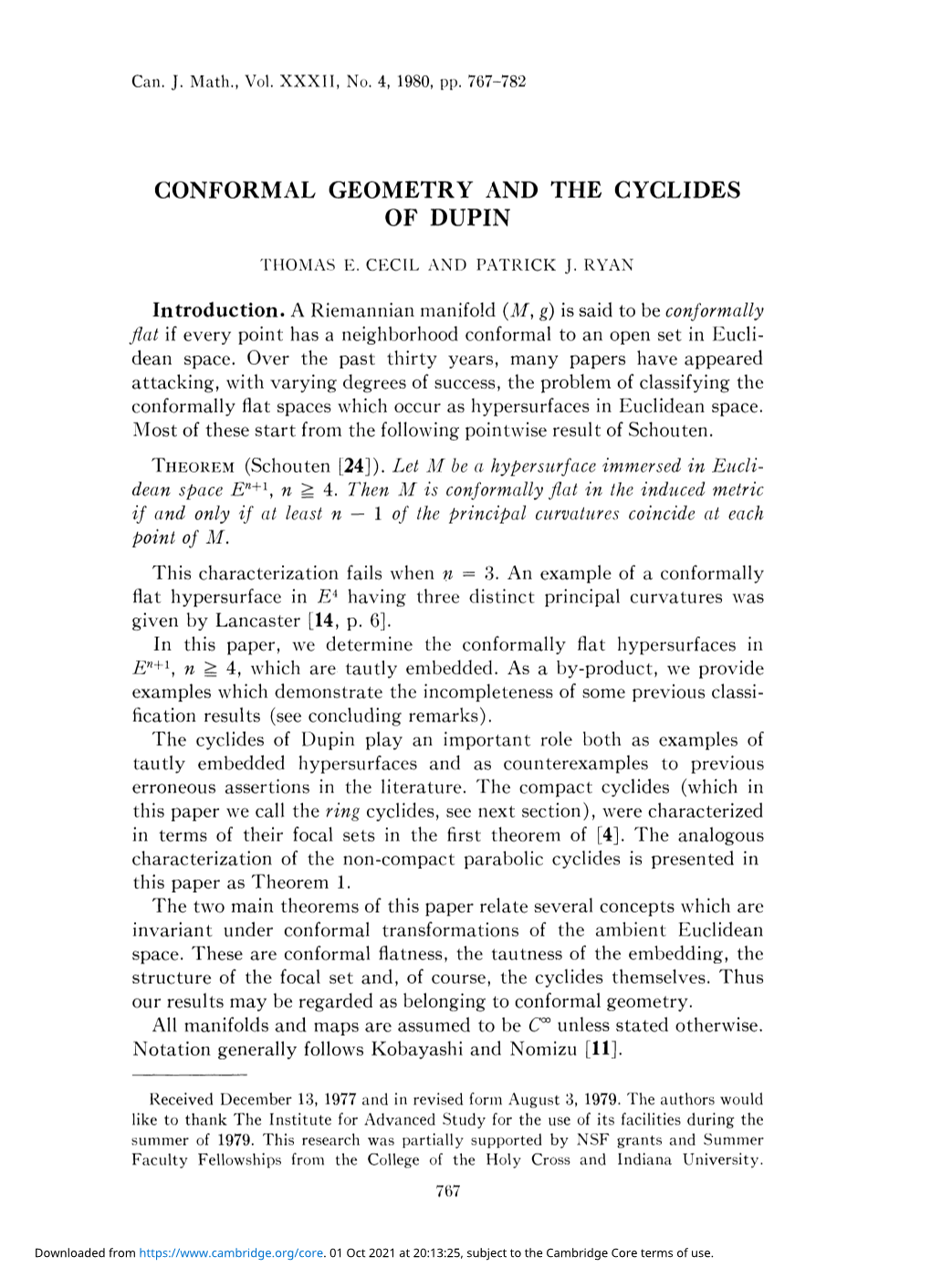 Conformal Geometry and the Cyclides of Dupin