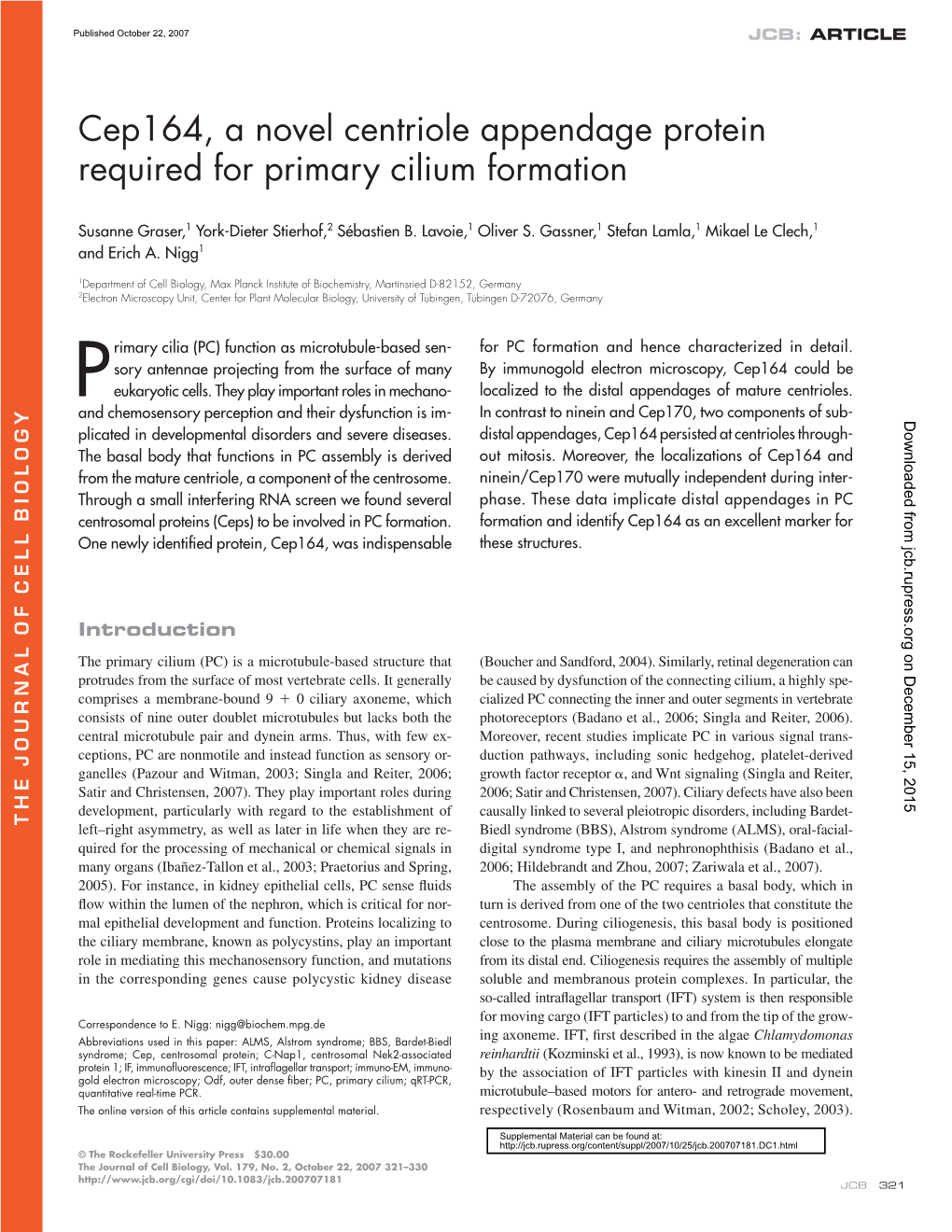 Cep164, a Novel Centriole Appendage Protein Required for Primary