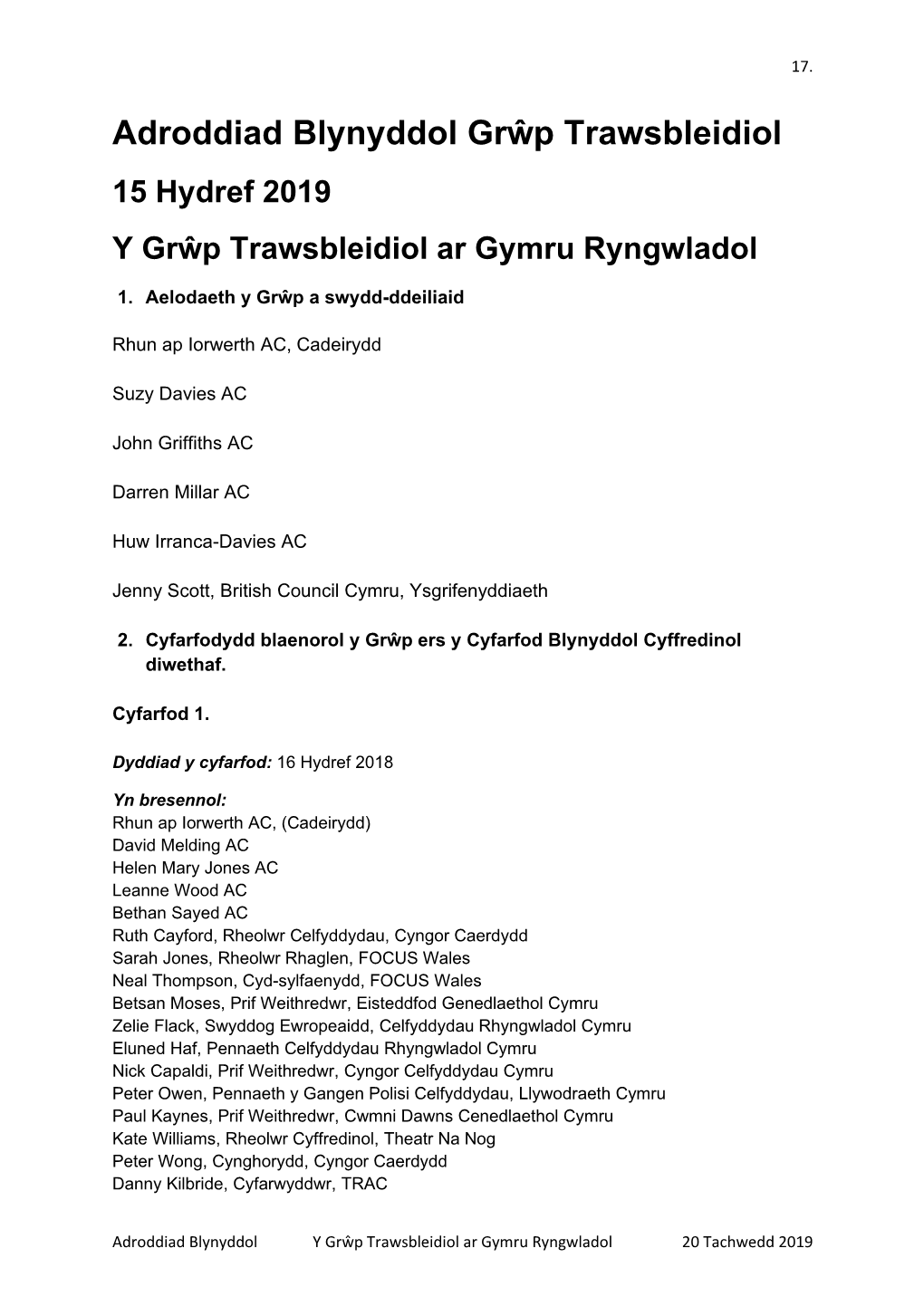 Adroddiad Blynyddol Grŵp Trawsbleidiol 15 Hydref 2019 Y Grŵp Trawsbleidiol Ar Gymru Ryngwladol