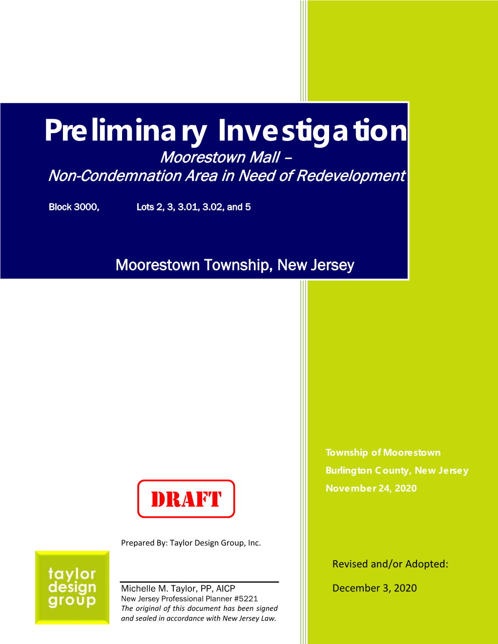 Preliminary Investigation Moorestown Mall – Non-Condemnation Area in Need of Redevelopment