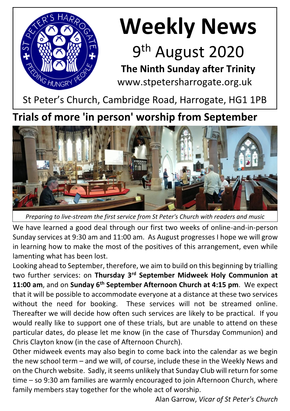 Weekly News 9Th August 2020 the Ninth Sunday After Trinity