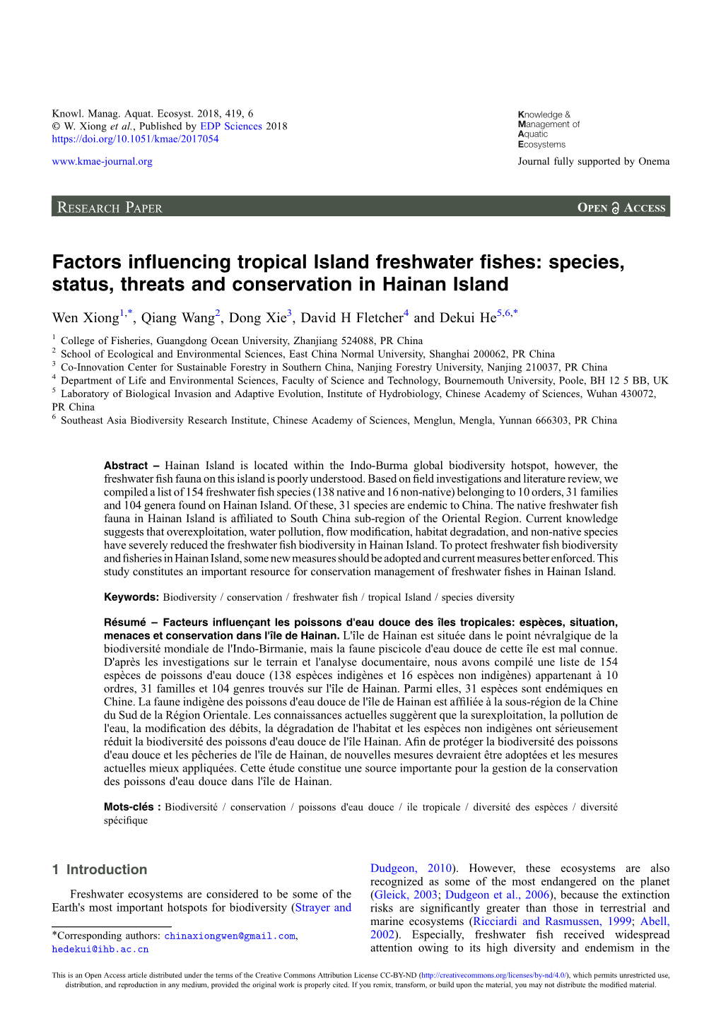 Species, Status, Threats and Conservation in Hainan Island