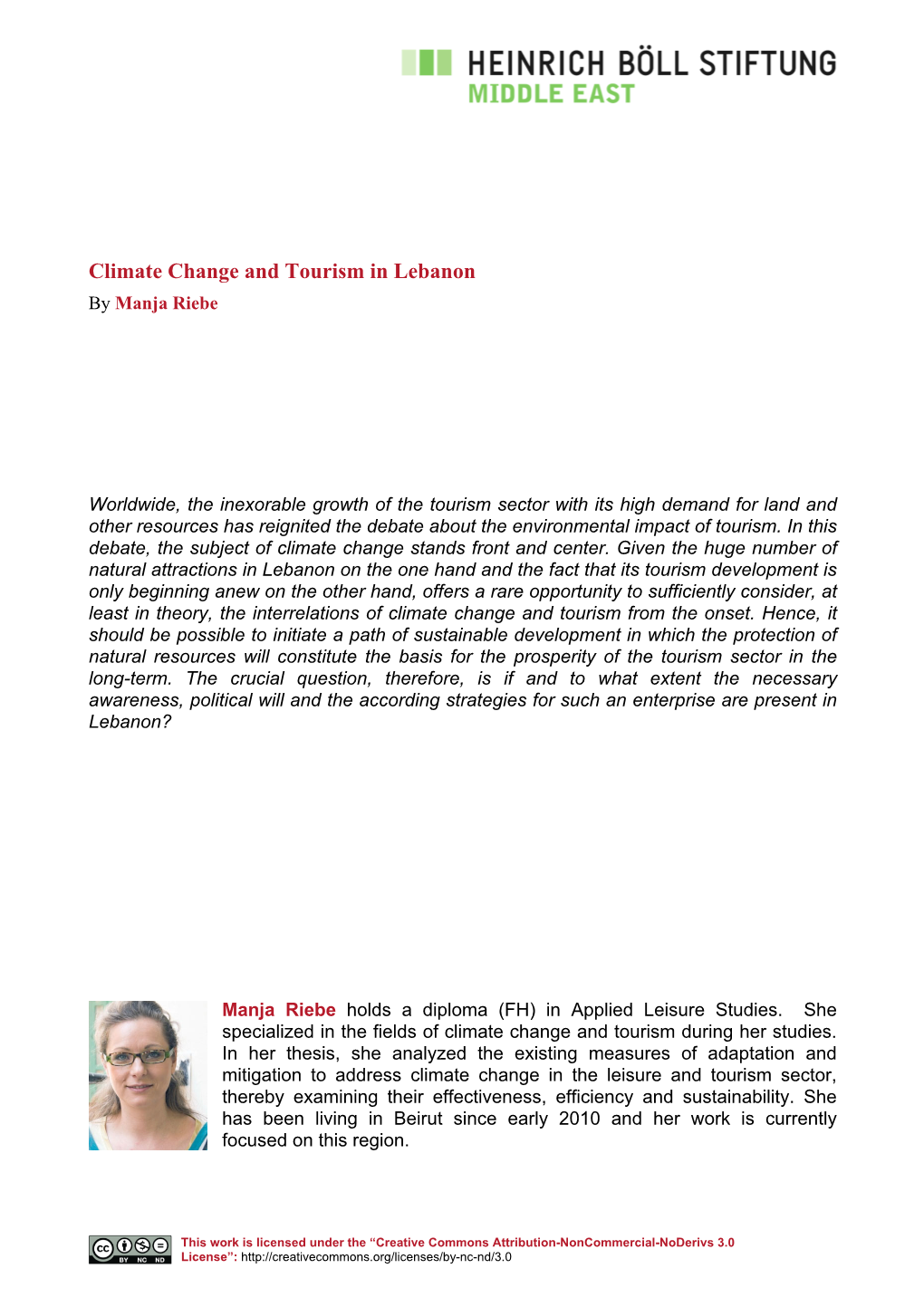 Climate Change and Tourism in Lebanon by Manja Riebe