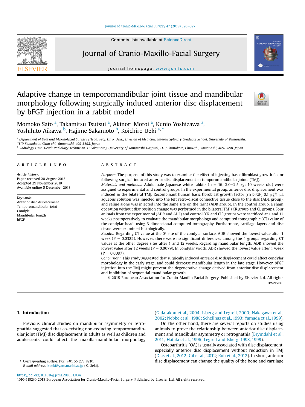 Adaptive Change in Temporomandibular Joint Tissue and Mandibular Morphology Following Surgically Induced Anterior Disc Displacem