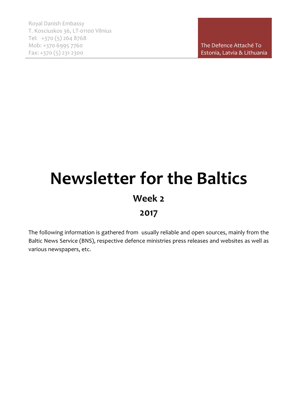 Newsletter for the Baltics Week 2 2017