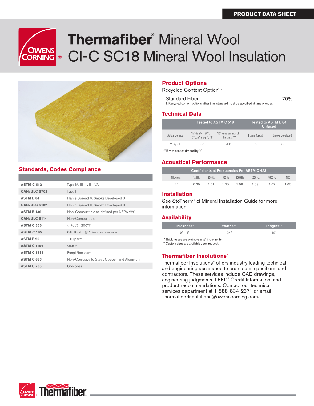 Thermafiber® Mineral Wool CI-C SC18 Mineral Wool Insulation