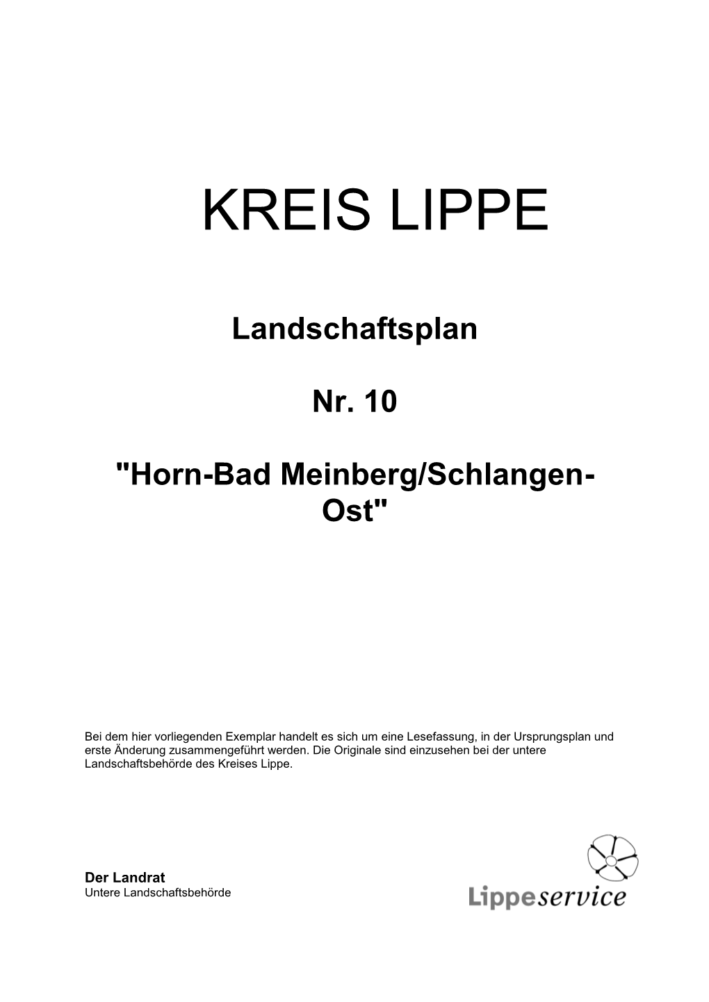 Landschaftsplan Nr. 10 "Horn-Bad Meinberg/Schlangen- Ost"