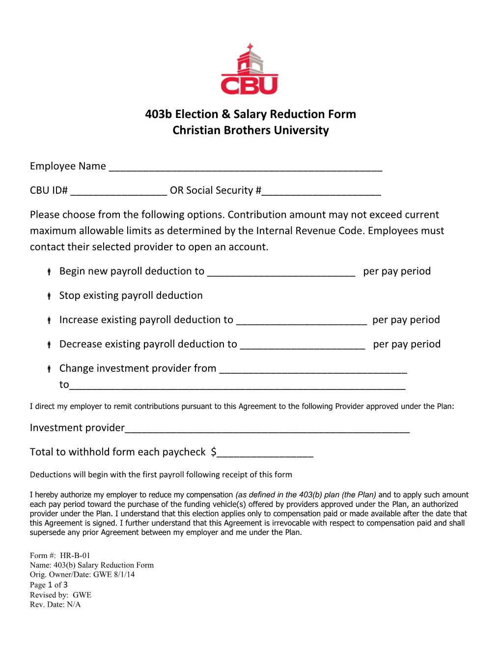 403B Election & Salary Reduction Form