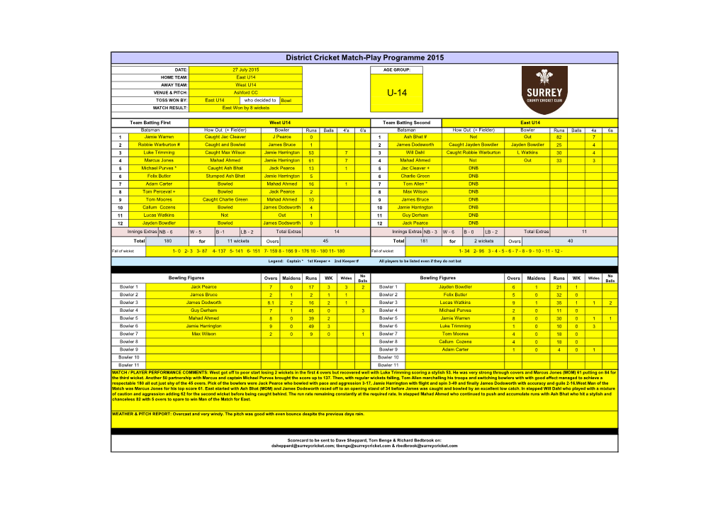 District Cricket Match-Play Programme 2015