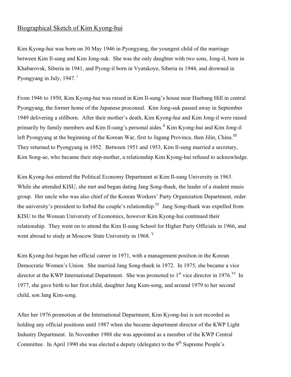 Kim Kyong Hui Biography and Notes