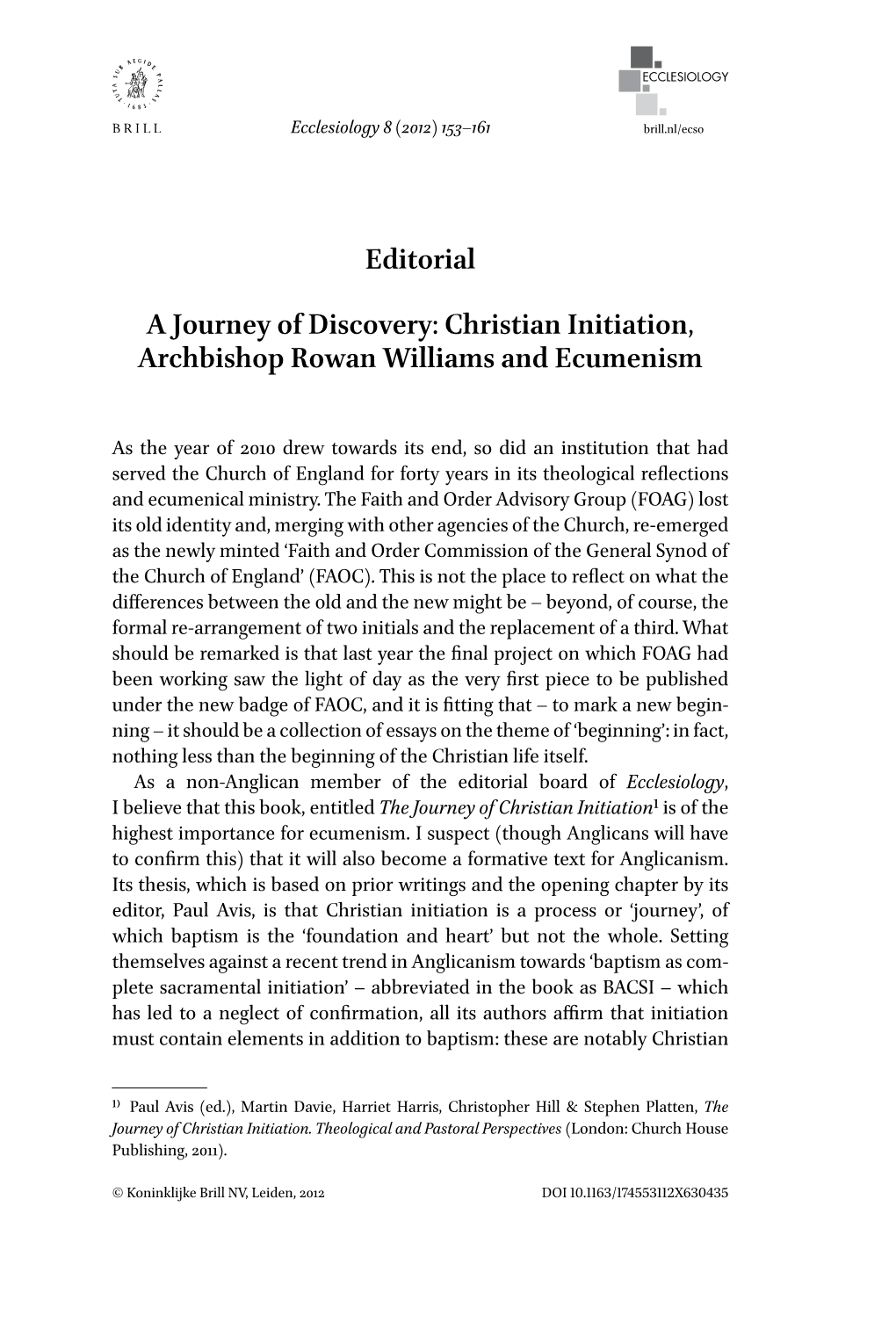 Christian Initiation, Archbishop Rowan Williams and Ecumenism
