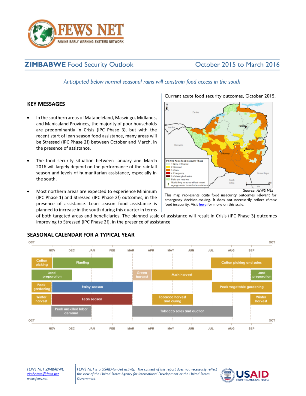 ZIMBABWE Food Security Outlook October 2015 to March 2016